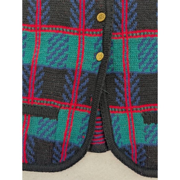 Tally Ho Vintage Women's Cardigan Sweater Size Large Green Plaid - Picture 3 of 14